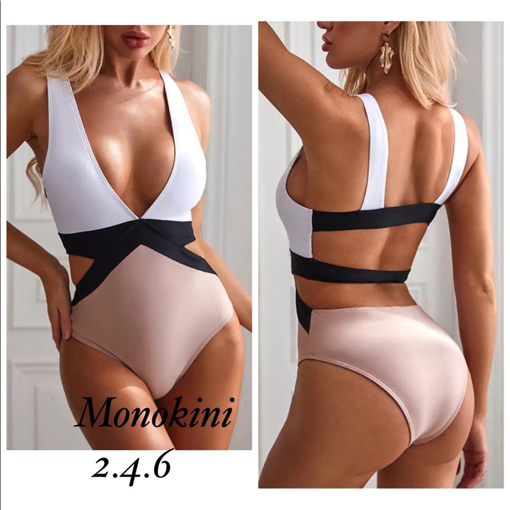 NWT cut out swimsuit camel tan black white monokini new with tag  L size 8